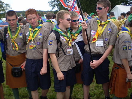 Explorer Scouts from Northern Ireland at the 21st World Scout Jamboree in 2007, wearing either activity shorts or the Irish saffron kilt