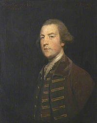 Portrait circa 1757/8 of Walter II Radcliffe (1733-1803) of Warleigh by Sir Joshua Reynolds (1723-1792), Collection of National Trust, Saltram House, Devon. John Parker, 1st Baron Boringdon (1734/5-1788) of Saltram, near Warleigh, was a childhood friend of Reynolds, born nearby, and commissioned him to paint several portraits of his friends and family. A view of the river and Warleigh House are depicted to the left, revealed by a drawn back curtain WalterRadcliffe BySirJoshuaReynolds SaltramHouse Devon.JPG