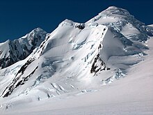 Zograf Peak from Camp Academia area, with Levski Peak on the left and Lyaskovets Peak on the right.