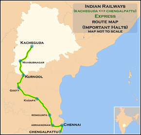 (Kacheguda - Chengalpattu) Ekspres yo'nalishi map.png