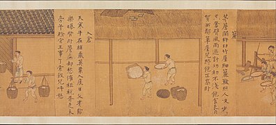Scroll depicting rice production, Yuan dynasty