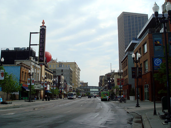 Hennepin Avenue, looking north from 10th Street into the downtown Theatre District