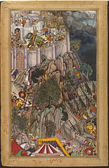 Erstes Akbar-nāma: Belagerung von Ranthambhor (Bild 159). Miskina.