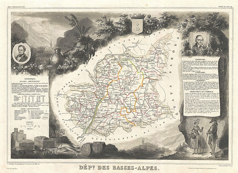 File:1852 Levasseur Map of the Department Basses-Alpes, France ( Coteaux and Collines Rhodaniennes Region - Geographicus - BassesAlpes-levasseur-1852.jpg