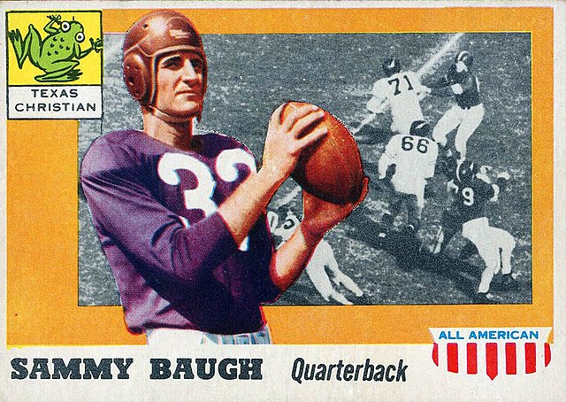 A 1955 Topps trading card of Baugh.