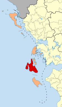 Kefalonya'nın İyon Adaları'ndaki konumu