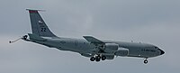 A KC-135R Stratotanker, tail number 62-3565, on final approach at Kadena Air Base in Okinawa, Japan in March 2020. It is assigned to the 909th Air Refueling Squadron at Kadena AB.