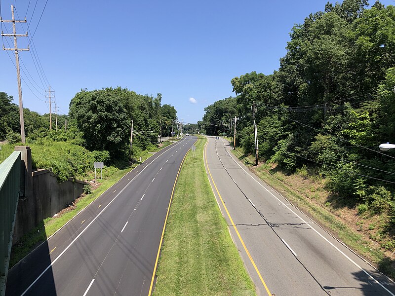 File:2021-07-23 11 13 17 View west along U.S. Route 46 from the overpass for the rail line between Dixon Drive and Lackawanna Avenue in Mountain Lakes, Morris County, New Jersey.jpg