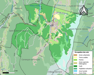 Barevná mapa znázorňující využití půdy.