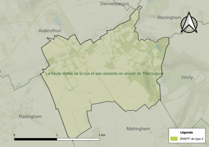 Carte de la ZNIEFF de type 2 sur la commune.