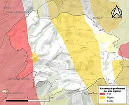 Carte des zones d'aléa retrait-gonflement des sols argileux de Lanneplaà.