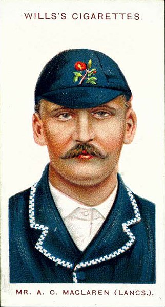 A 1908 cigarette card of Archie MacLaren who captained the club from 1894 to 1896 and holds the record for the highest first-class score by an English