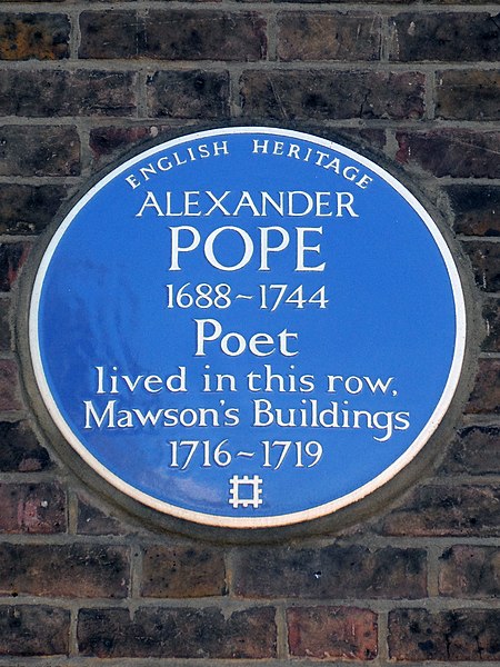 File:ALEXANDER POPE 1688-1744 Poet lived in this row Mawson's Buildings 1716-1719.jpg