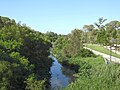 Kedron Brook stream, looking downstream from Gympie Road (2021).