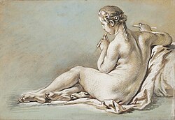 A Nude Woman Playing a Flute label QS:Len,"A Nude Woman Playing a Flute"