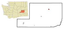 Adams County Washington Sisällytetyt ja rekisteröimättömät alueet Ritzville Highlighted.svg