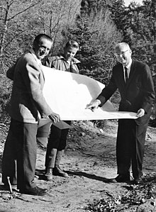 Schoepe (on left) with Boy Scout camp plans, 1963 Adolf Schoepe with Boy Scout camp plans, 1963.jpg