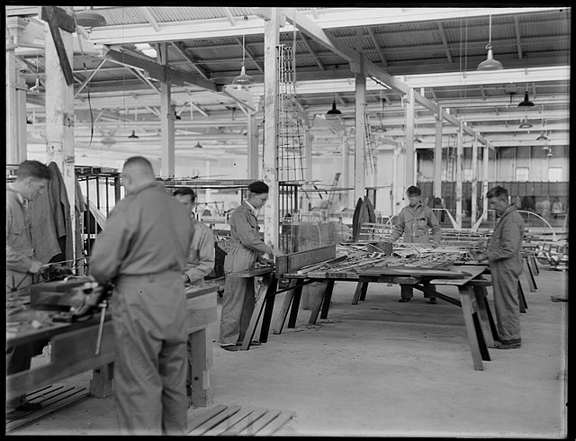 Men at work in the aircraft workshop at Clyde Engineering