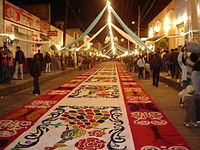 Sawdust carpet made during "The night no one sleeps" in Huamantla, Tlaxcala Alfombra Huamantla.jpg