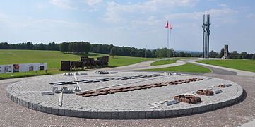 Positions de bataille, vue de l’amphithéâtre. La ligne de front sépare les armées polonaise, russo-lituanienne, et tartare, des armées teutoniques