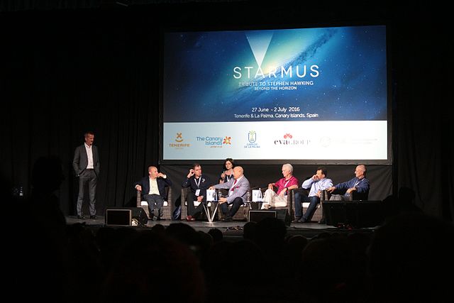 Schweickart and Alexei Leonov at the 2016 Starmus Festival