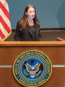 Avril Haines in 2022 Avril Haines speaks at the Office of the Director of National Intelligence in McLean, Virginia on July 18, 2022 - (52224623577) (cropped).jpg