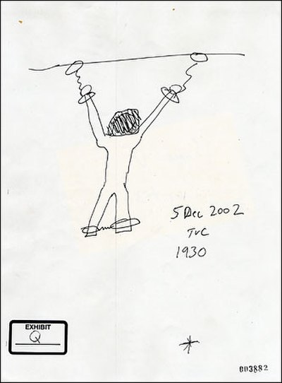 Sketch of Dilawar chained to ceiling of his cell, by former Reserve US Army Military Police Corps sergeant