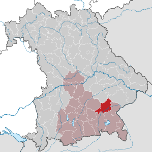 Beliggenheden af Landkreis Mühldorf am Inn i Bayern (klikbart kort)