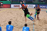 Deutsch: Beachhandball Europameisterschaften 2019 (Beach handball Euro); Tag 3: 4. Juli 2019 – Männer, Platzierungsrunde Gruppe III, Slowenien-Türkei 0:2 (18:18, 22:23) English: Beach handball Euro; Day 3: 4 July 2019 – Men Consolation Round Group III – Slovenia-Turkey 0:2 (18:18, 22:23)