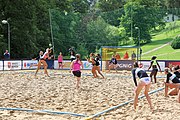 Deutsch: Beachhandball Europameisterschaften 2019 (Beach handball Euro); Tag 1: 2. Juli 2019 – Frauen, Vorrunde Gruppe C, Italien-Griechenland 0:2 (16:28, 10:13) English: Beach handball Euro; Day 1: 2 July 2019 – Women Preliminary Round Group C – Italy-Greece 0:2 (16:28, 10:13)