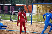 Deutsch: Beachhandball bei den Olympischen Jugendspielen 2018; Tag 6, 11. Oktober 2018; Mädchen, Platzierungsspiel um Platz 7 - Russland-Venezuela 2:0 English: Beach handball at the 2018 Summer Youth Olympics at 11 October 2018 – Girl's Placement Match 7-8 – Russia-Venezuela 2:0