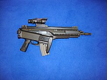 ARX160 A2 with an ACOG scope equipped, the buttstock folded, and the bolt assembly in full forward position Beretta AR with ACOG.jpg