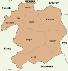 Map showing Adaklı District in Bingöl Province