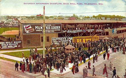 Colorized postcard of Athletic Park exterior, postmarked 1911