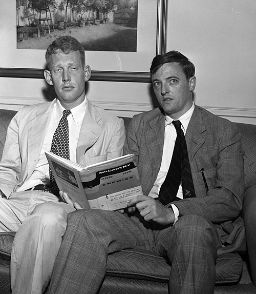 Buckley (right) and L. Brent Bozell Jr. promote their book McCarthy and His Enemies, 1954.