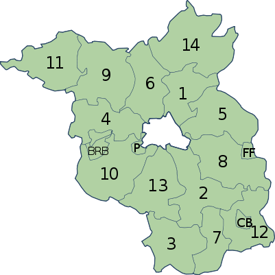 Mapa de Brandemburgo mostrando os distritos