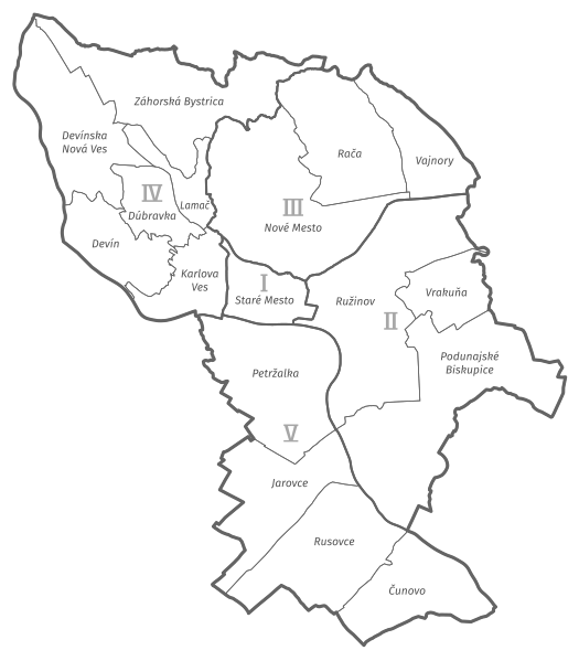File:Bratislava boroughs outline map.svg