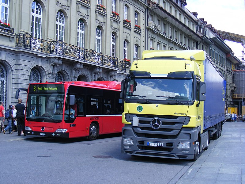 File:Bus and hungarian truck, Bern Switzerland July 2011.jpg