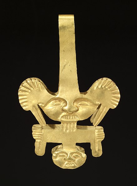 Calima culture gold ceremonial tweezers from Walters Art Museum.