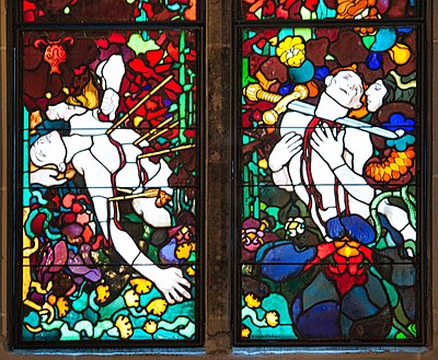 A window in Nouveau art style illustrate the range of colours and contrasts, 1898-1899 by Józef Mehoffer, Fribourg Cathedral