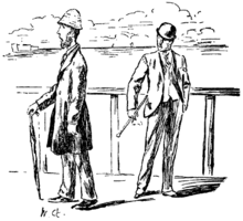 Grossmith's illustration of Charles (left) and Lupin Pooter (Chap. VI of The Diary of a Nobody)