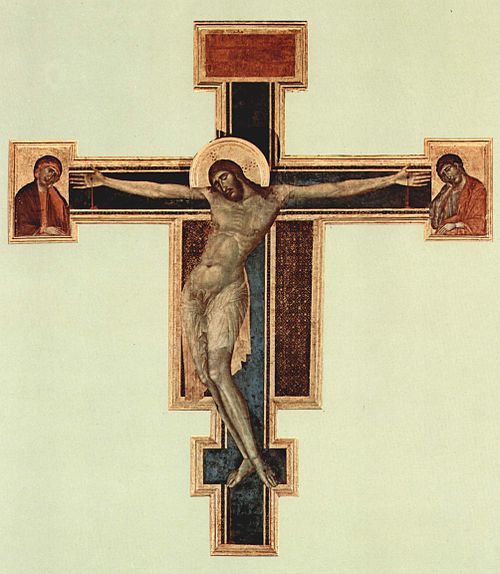 Crucifix, 1287–1288, Panel, 448 cm × 390 cm (176.4 in × 153.5 in), Basilica di Santa Croce, Florence