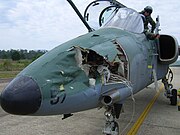 バードストライクによって破損した機首（ブラジル空軍機）