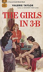 The Girls in 3-B cover, showing three young women, one shown from behind as she removes her sweater, one seated and pulling on stockings while the third looks on