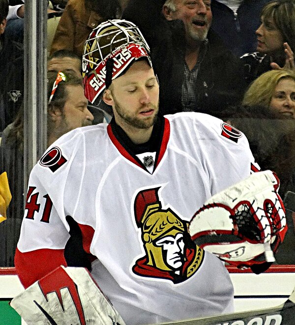 Anderson with the Ottawa Senators during the 2013 Stanley Cup playoffs