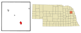 Cuming County Nebraska Incorporated and Unincorporated areas West Point Highlighted.svg
