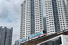 An HDB estate along Jelebu Road with the Bukit Panjang LRT.