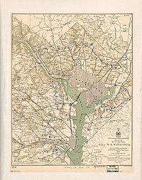 Historical map of Washington DC area, showing forts and roads in N.E. Virginia, Drafted by U.S. War Department, 1865 Defenses of Washington, extract of military map of N.E. Virginia - showing forts and roads LOC 88690675.jpg