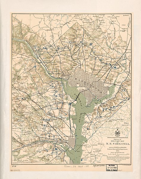 File:Defenses of Washington, extract of military map of N.E. Virginia - showing forts and roads LOC 88690675.jpg