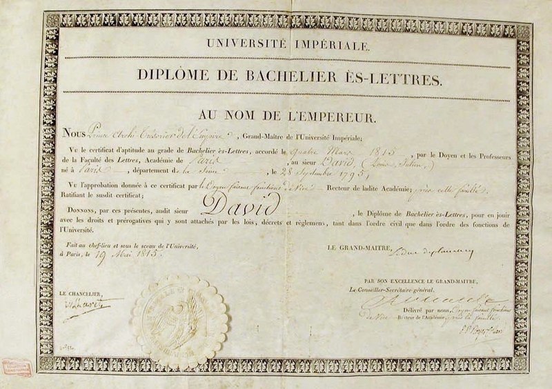 File:Diplôme de bachelier ès-lettres 1815.jpg